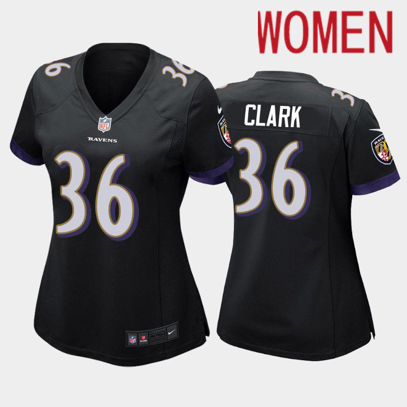 Women Baltimore Ravens 36 Chuck Clark Nike Black Game NFL Jersey